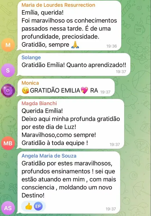 Mensagens de alunas agradecendo a tarde com a Emília