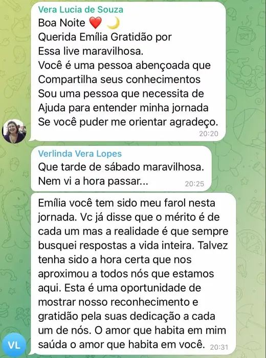 Mensagens de Vera Lucia e Verlinda